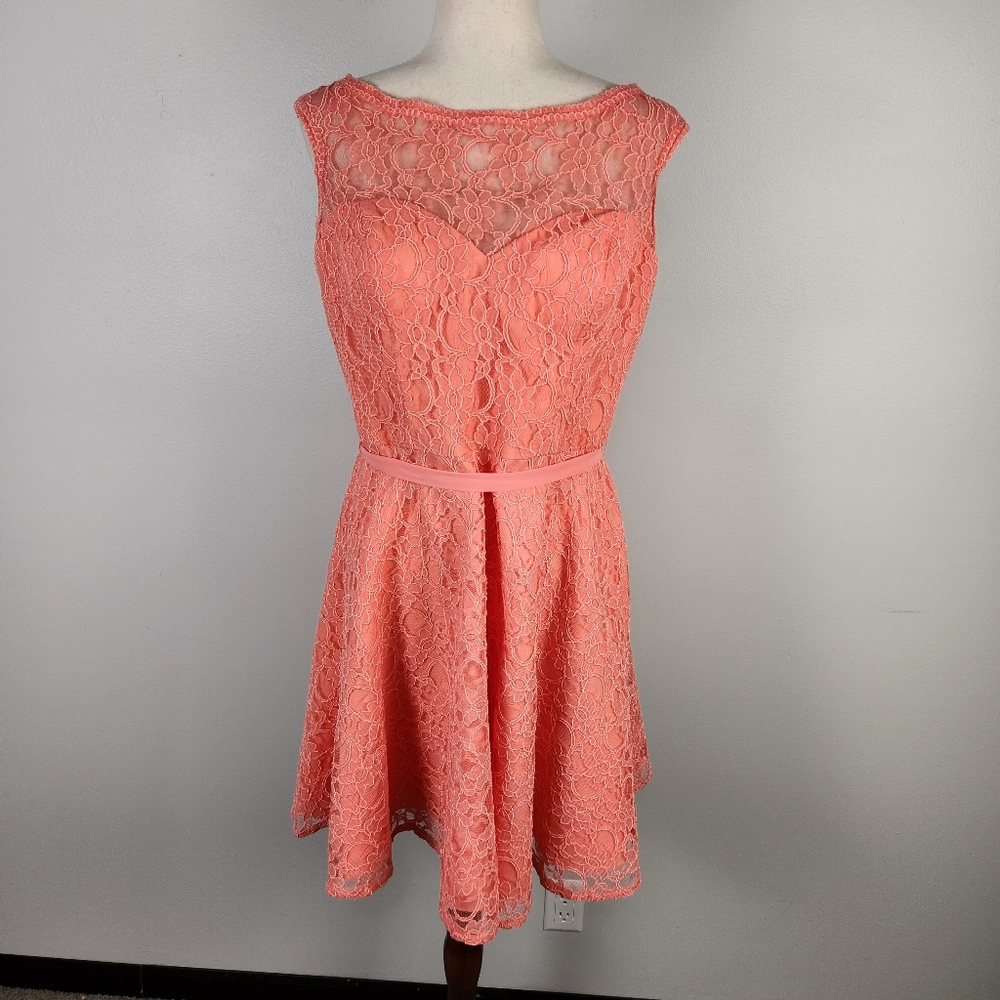 Morilee By Madeline Gardner Coral Lace Fit & Flare Bridesmaid Dress (16)‎ #606